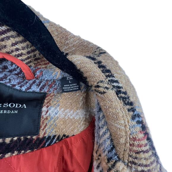 Scotch & Soda Size Large Coat Button Front Wool Blend Winter Tan Brown Blue - Picture 5 of 6